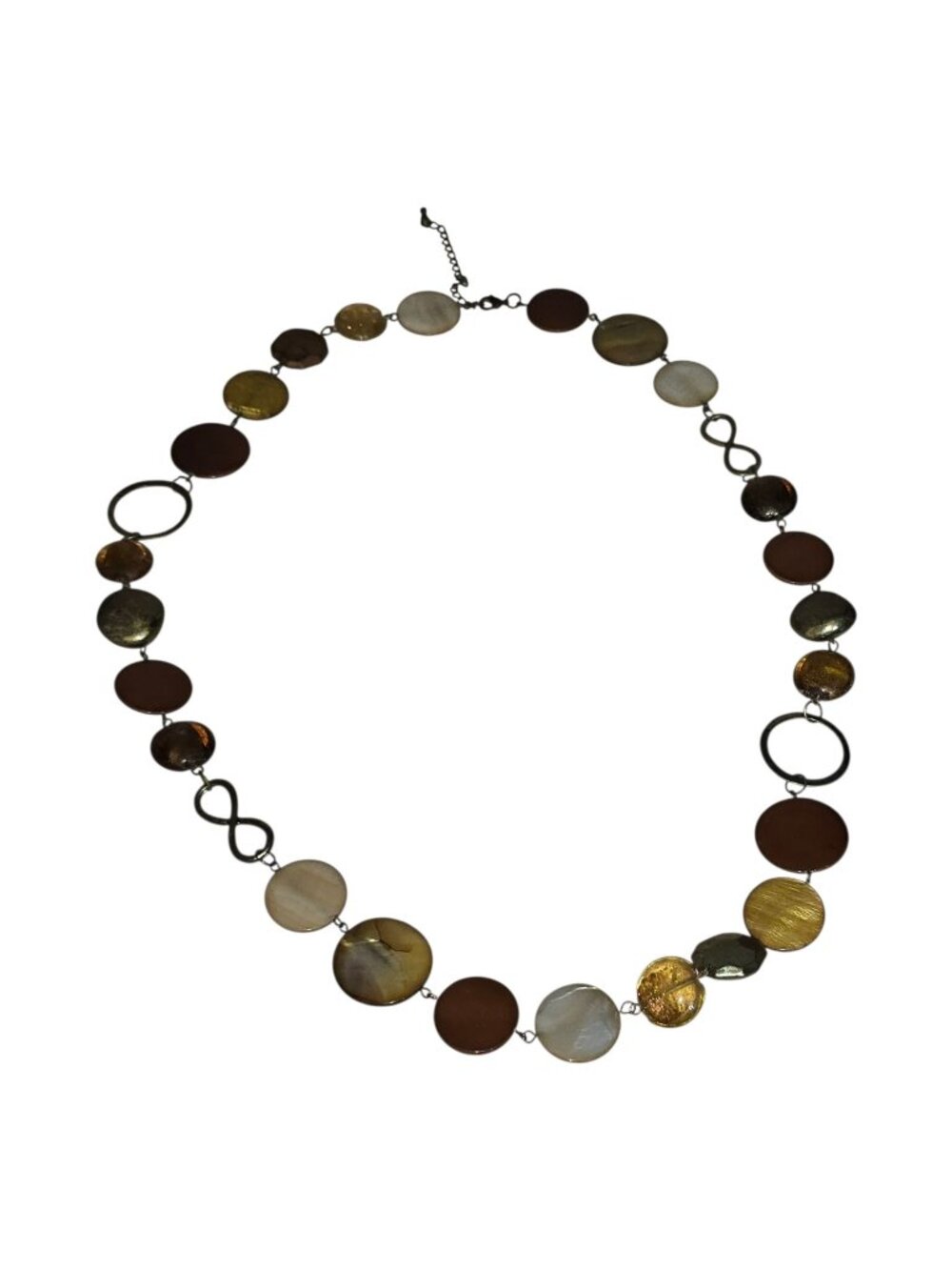 Vintage Multicolor Beaded Necklace 18" Earth Tone Shell Adjustable